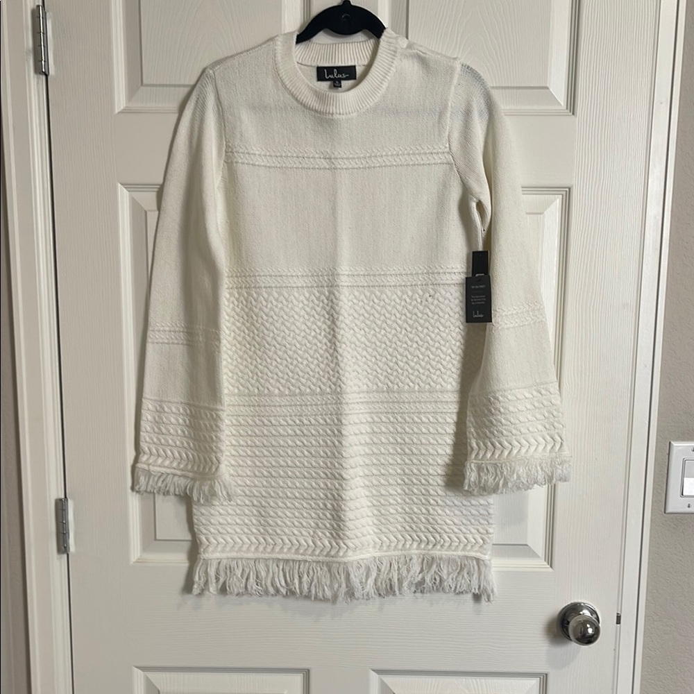 Lulus White Sweater Dress with Fringe
